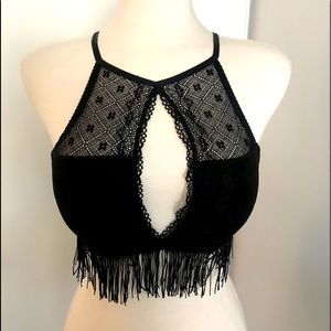 Black Lace Halter Bra
